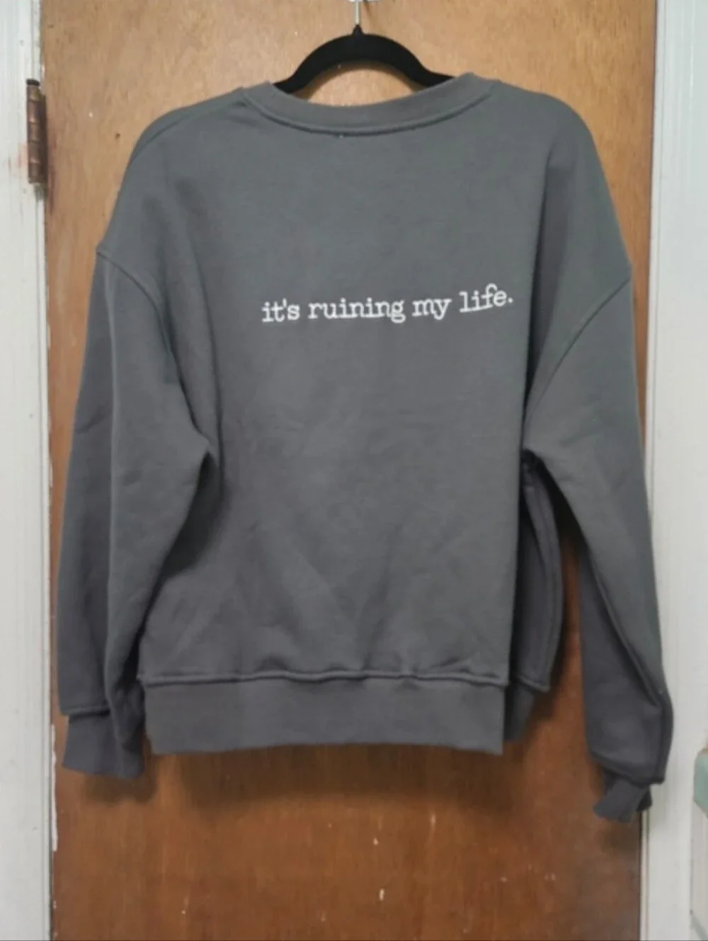 Altar'd State Taylor Swift Charcoal Gray Crewneck Sweater w/ White Embroidered - Picture 4 of 6